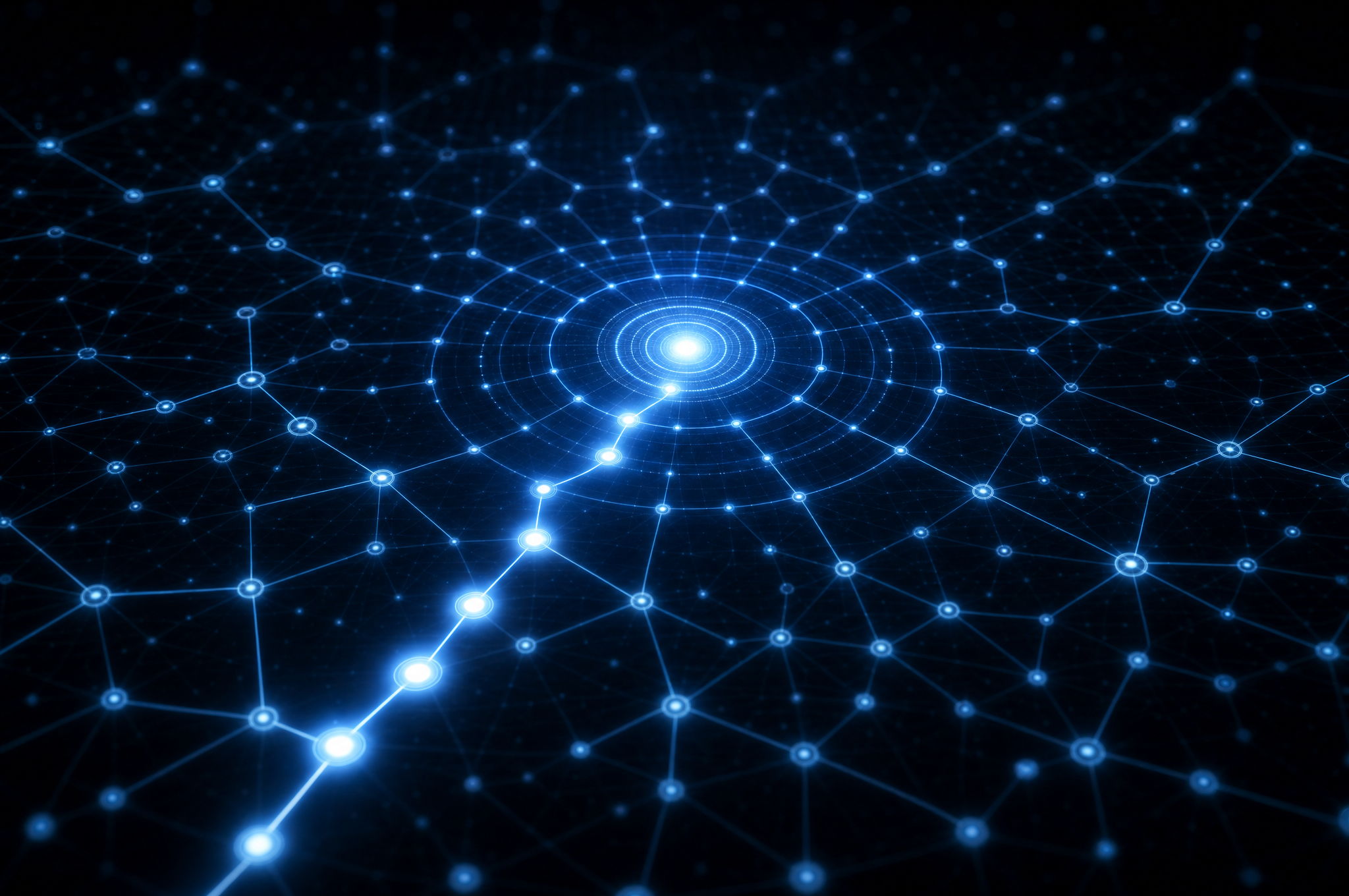 Diagram of a signal resolving through a connected network toward a central core